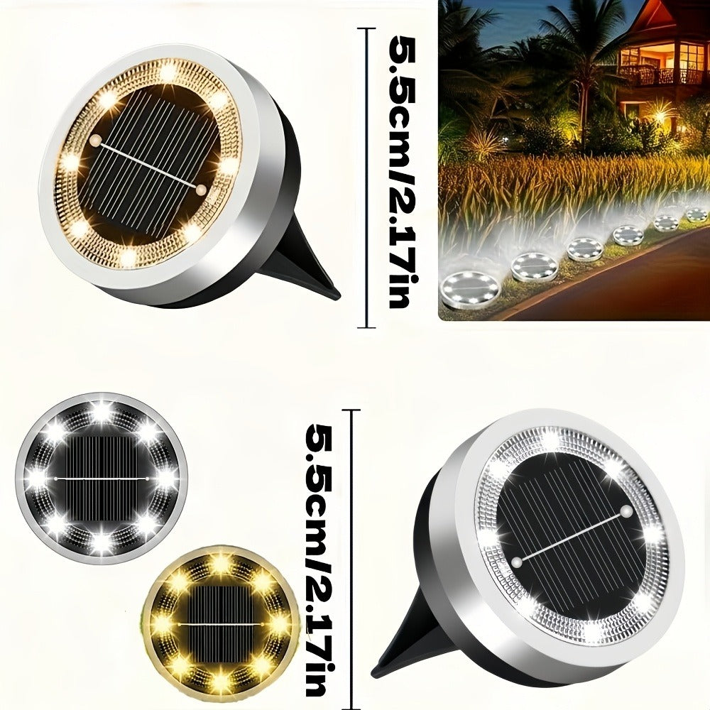 Solar Ground Lights 8 Pack 8-LED - Ultra Bright Semi-Recessed Outdoor Floor Lights for Garden Pathway Driveway Deck Staircase Pool, Warm White Dusk to Dawn Solar Step Lights Weatherproof