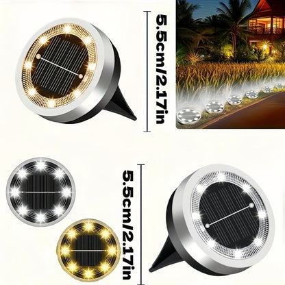 Solar Ground Lights 8 Pack 8-LED - Ultra Bright Semi-Recessed Outdoor Floor Lights for Garden Pathway Driveway Deck Staircase Pool, Warm White Dusk to Dawn Solar Step Lights Weatherproof