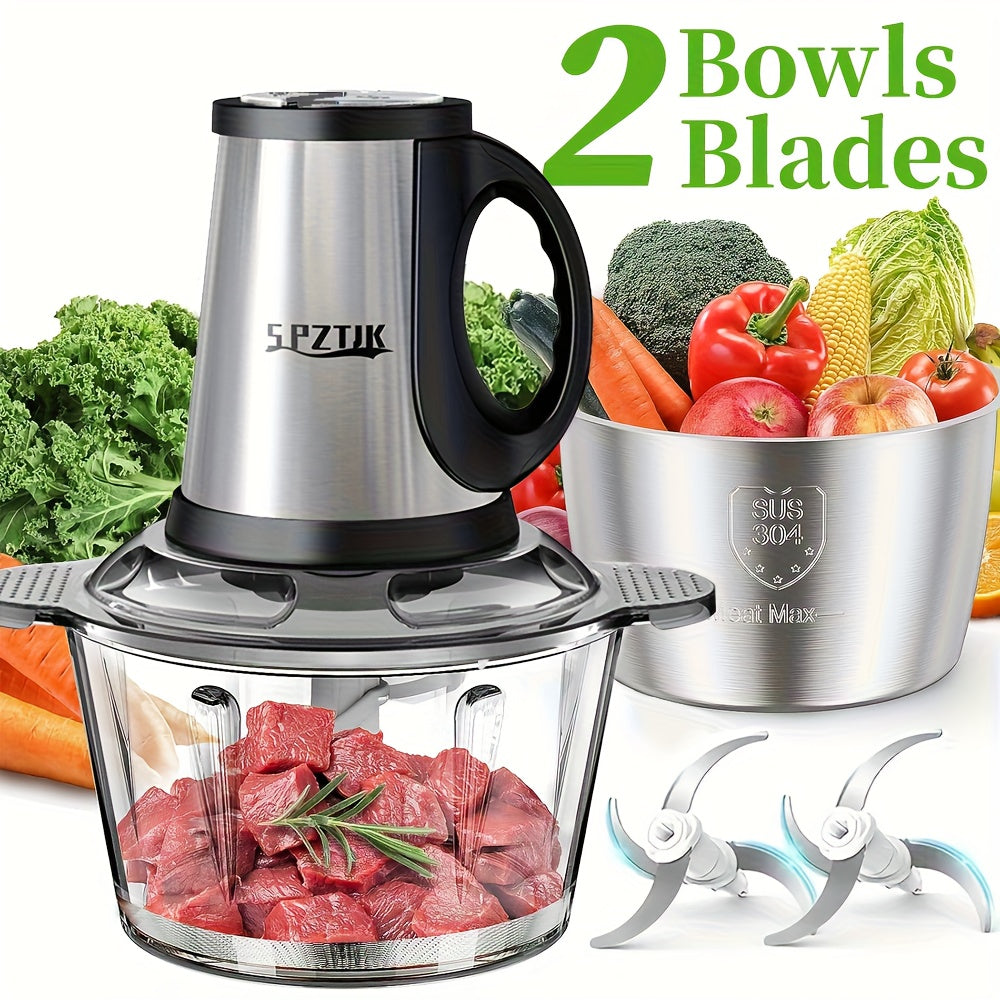 Electric Food Chopper with 2 Bowls & Dual-Level Blades – Mini Food Processor for Grinding Meat Chopping Nuts Salad Prep – Upgraded Compact Kitchen Chopper for Home Use
