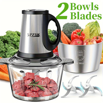 Electric Food Chopper with 2 Bowls & Dual-Level Blades – Mini Food Processor for Grinding Meat Chopping Nuts Salad Prep – Upgraded Compact Kitchen Chopper for Home Use