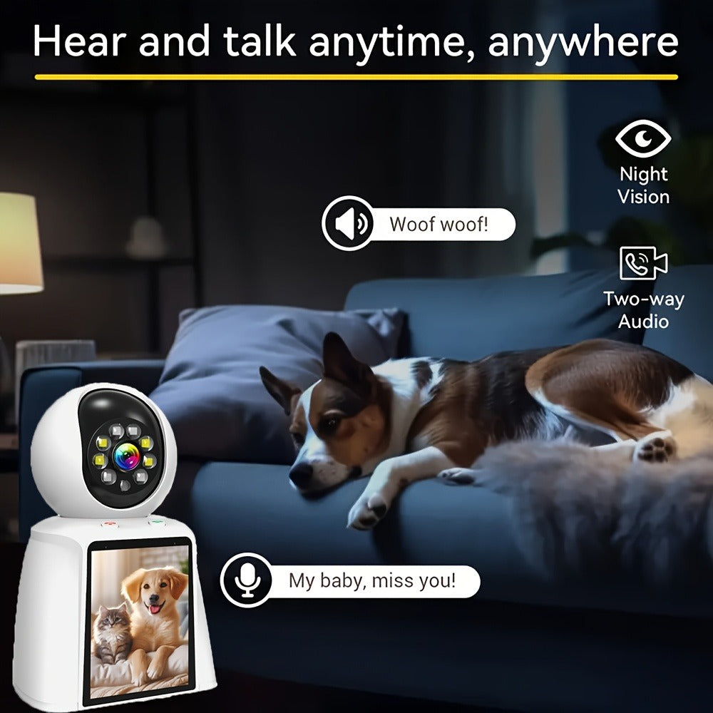 Security Camera 1080P Pet Monitor with 3-Inch Screen, Video Calling, Two-Way Talk and 1 or 2 Pack