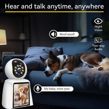 Security Camera 1080P Pet Monitor with 3-Inch Screen, Video Calling, Two-Way Talk and 1 or 2 Pack