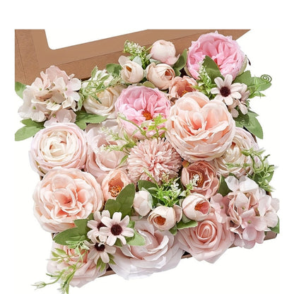 Artificial Flowers Pink and White Rose Combo Box for DIY Bridal Bouquets, Centerpieces and Party Decor