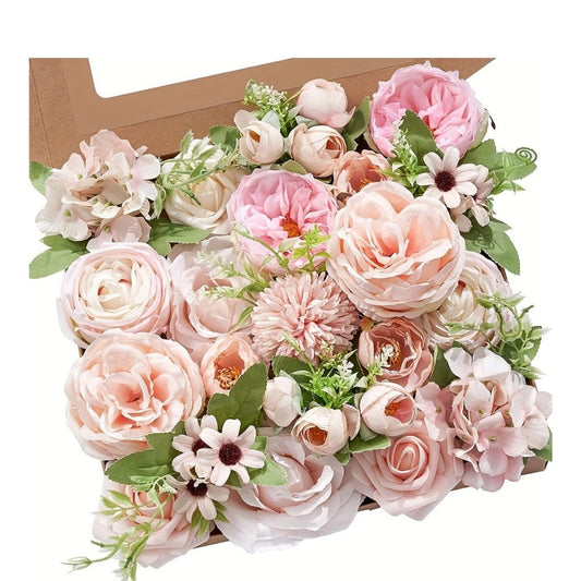 Artificial Flowers Pink and White Rose Combo Box for DIY Bridal Bouquets, Centerpieces and Party Decor