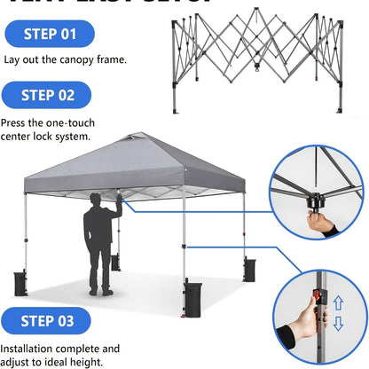 Dual-Vent 10x10ft Pop-Up Canopy Tent with Center-Hub Frame, Three Colors and Wheeled Carry Bag
