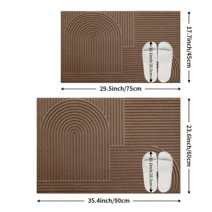 Time Arc Door Mat with Geometric Groove Pattern in Black, Gray or Brown and Two Rectangular Sizes