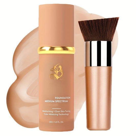 Color-Shifting Foundation Kit 4-in-1 with Brush for Women – Adaptive Liquid Foundation Long-Lasting Full Coverage, Mid-Spectrum Formula for All Skin Types, Buildable Natural Finish Makeup Set