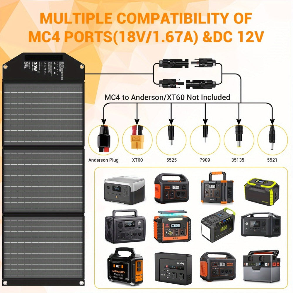 Foldable Solar Charger Panel 30W/60W/100W/200W – 18V MC4, Dual USB-A Quick Charge & USB-C PD 18W, Portable Solar Panel for Camping, RV, Overlanding & Off-Grid