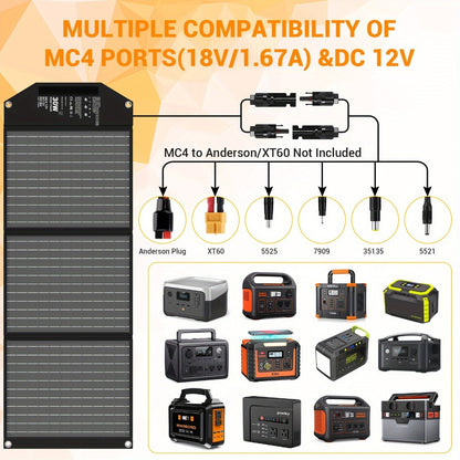 Foldable Solar Charger Panel 30W/60W/100W/200W – 18V MC4, Dual USB-A Quick Charge & USB-C PD 18W, Portable Solar Panel for Camping, RV, Overlanding & Off-Grid