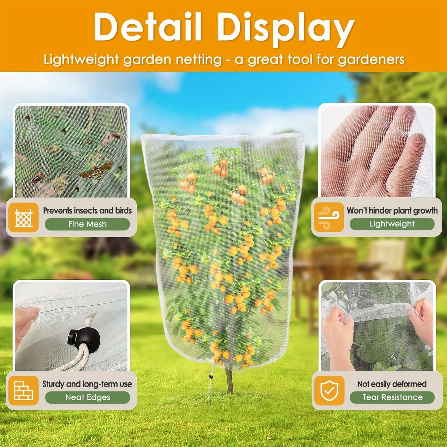Four-Pack Drawstring Plant Protection Bags in Three Sizes for Fruit Trees, Shrubs and Garden Covers