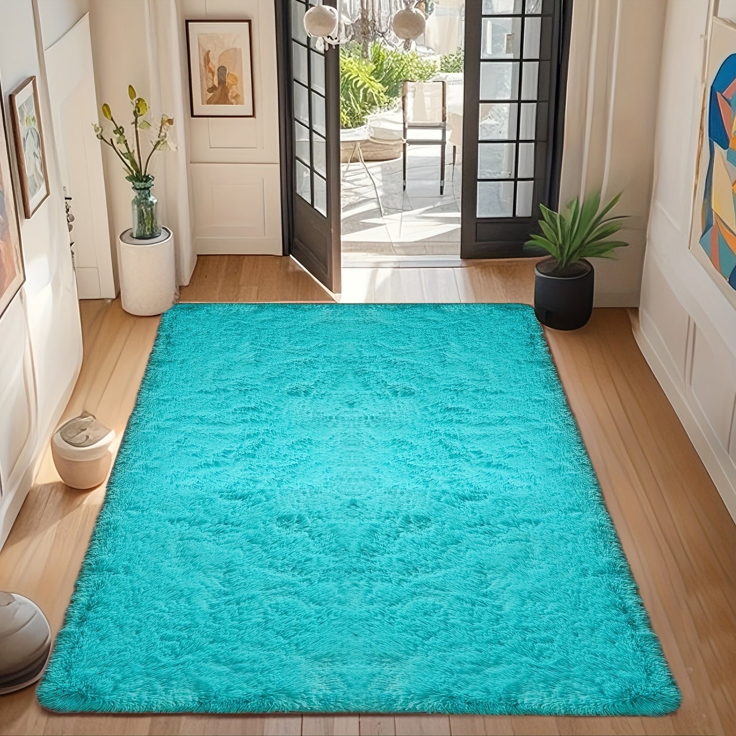 Area Rug Fluffy Faux-Fur Shag in Solid, Tie-Dye and Ombre Colors with Six Retained Room Sizes