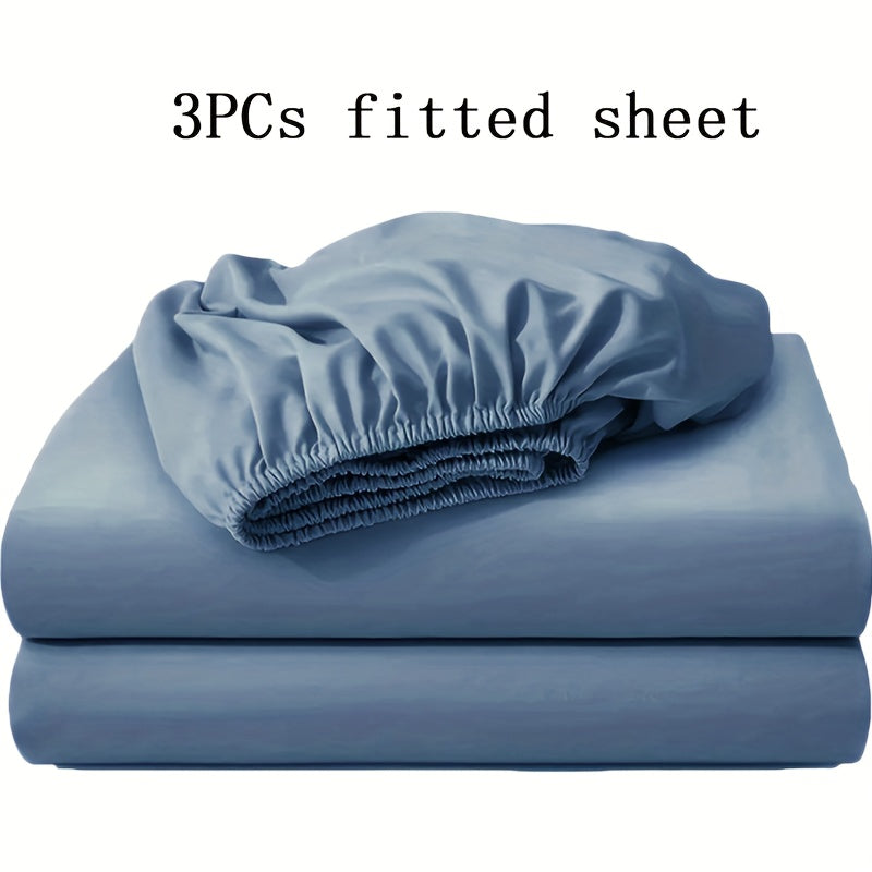 Fitted Sheet Set 3pcs with 2 Pillowcases | Soft Solid Color Bed Sheets Twin Full Queen King