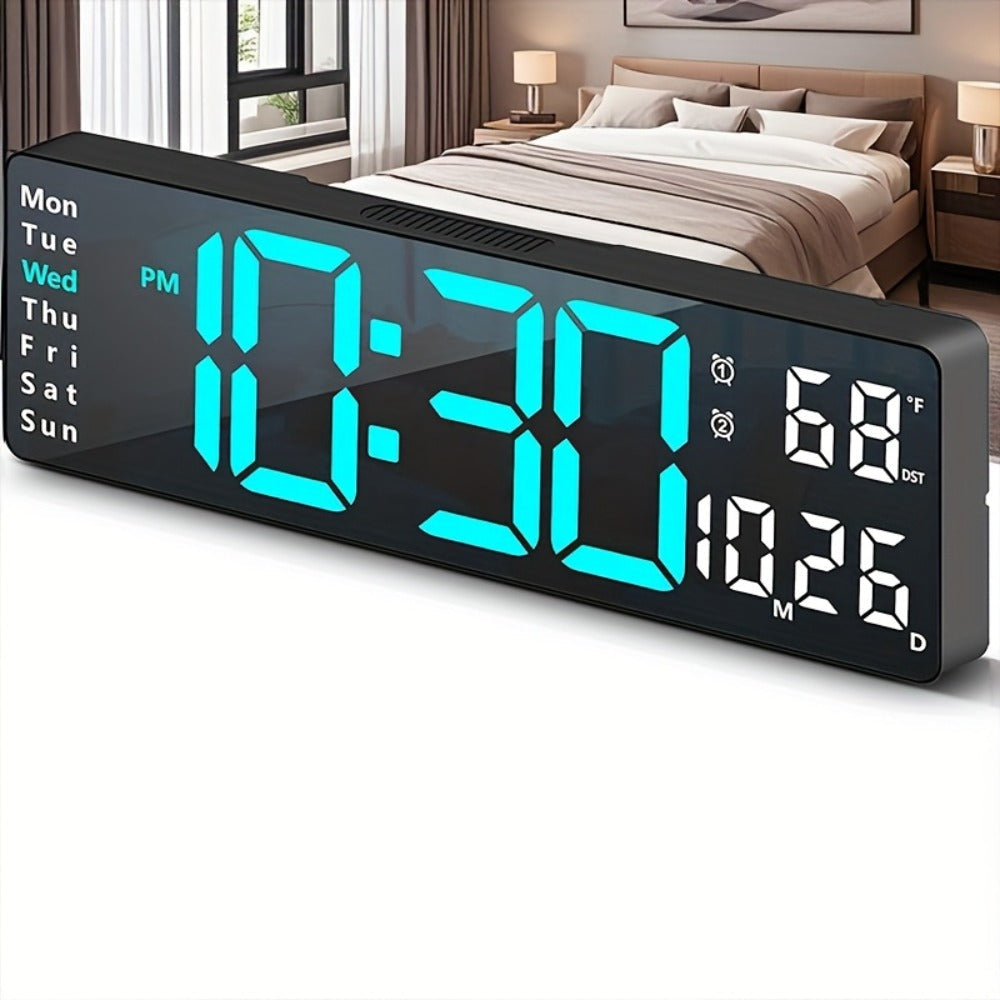 Digital Wall Clock with 16 Inch LED Color Display and Smart Auto-Dimming 10-Level Brightness