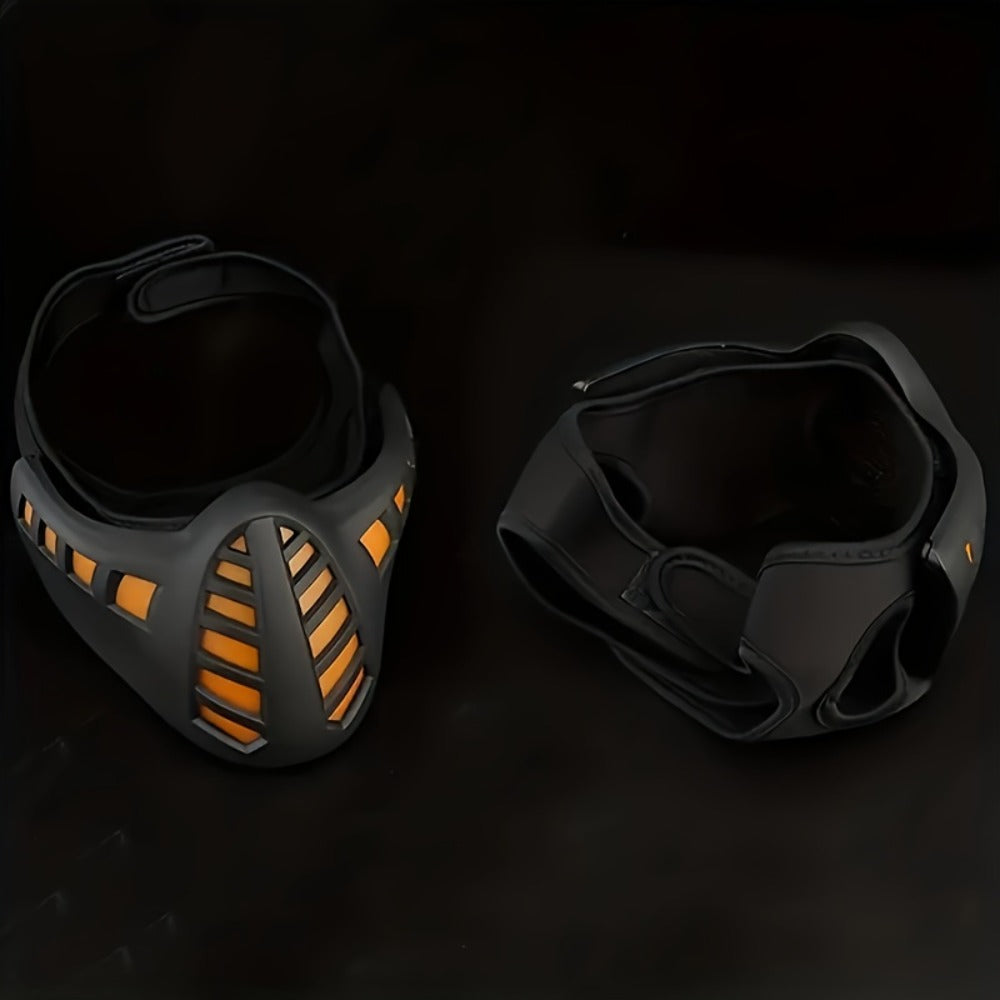LED Commander Costume Mask with Amber Light Panels, Black Lower-Face Shell and Hood-Style Fabric Cover