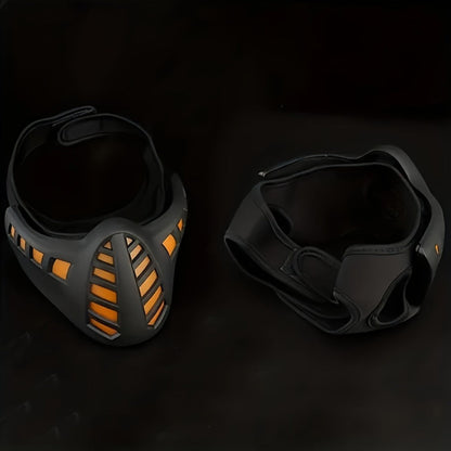 LED Commander Costume Mask with Amber Light Panels, Black Lower-Face Shell and Hood-Style Fabric Cover