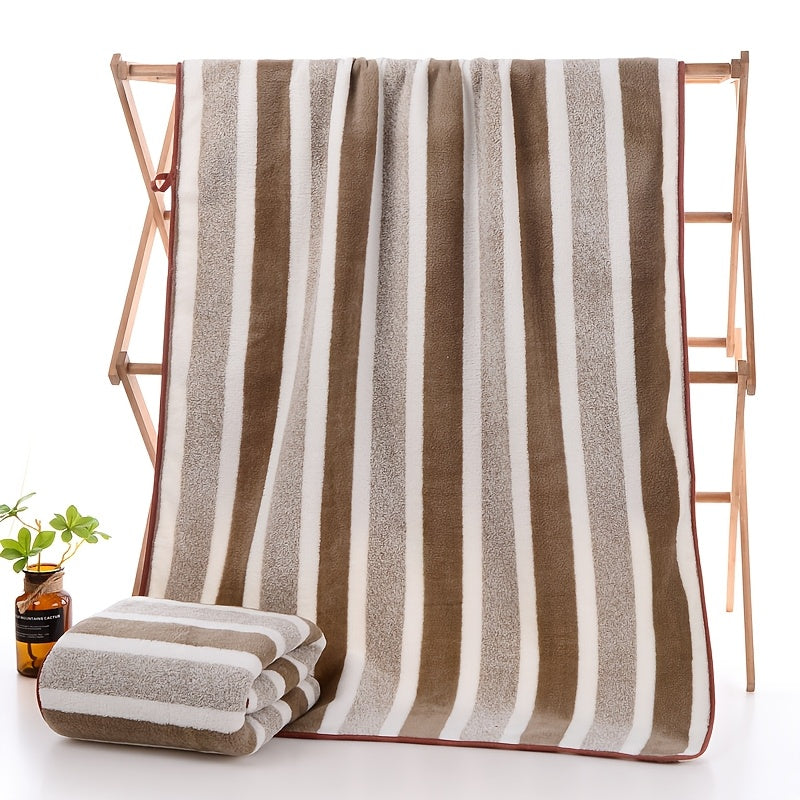 Bath Towels Set 1 or 4 Pack 346GSM Polyester Striped Towels 70 x 140cm in Four Colors for Home and Guest Use