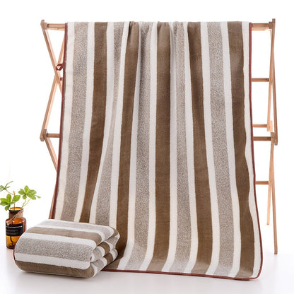 Bath Towels Set 1 or 4 Pack 346GSM Polyester Striped Towels 70 x 140cm in Four Colors for Home and Guest Use