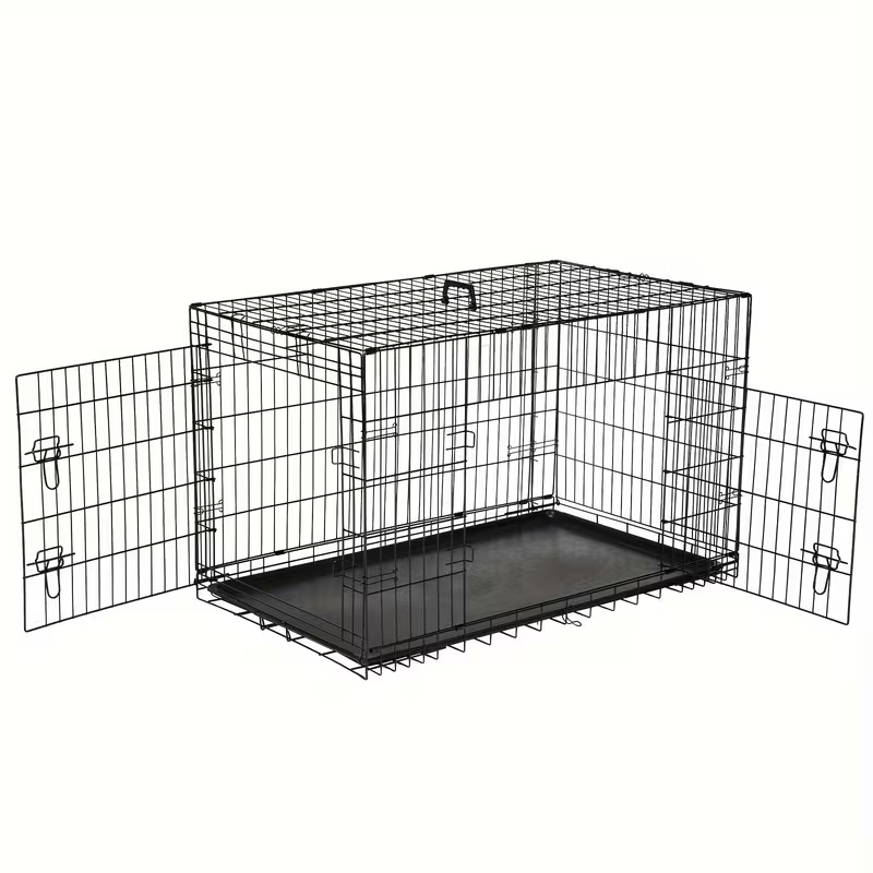 Folding Wire Dog Crate with Divider, Pull-Out Tray, Two Doors and Five Sizes from 24.41 to 48.4 Inches