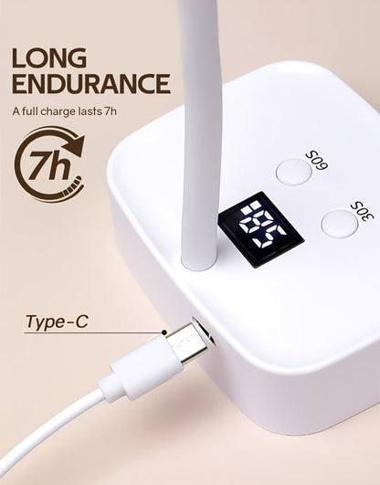 Gooseneck Stand LED Nail Lamp with Nine Dual-Light Beads, LCD Base, Two Timers and Type-C Charging