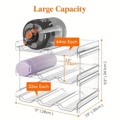 Water Bottle Rack Kitchen Organizer Stackable Plastic Holder with 5, 6, 8, 9, 11 or 12-Bottle Options