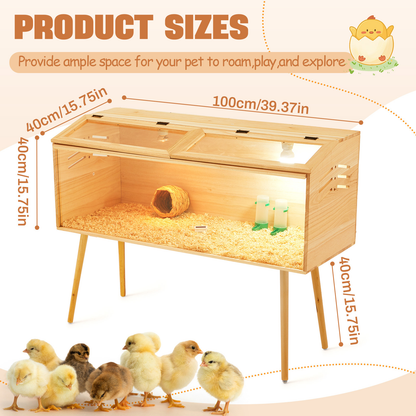 Brooder Box Kit 40x16x16 in for Chicks, Quail & Ducks – Indoor/Outdoor with Leg Stand, Sliding Door, Bulb Set & Feeder for Baby Chickens, Hamsters, Lizards