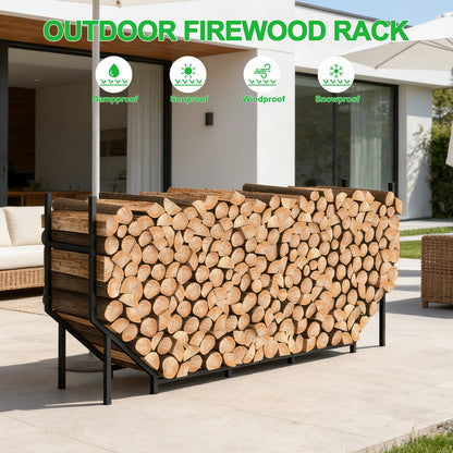Firewood Rack | Heavy Duty Steel Indoor Outdoor Fireplace Patio Deck