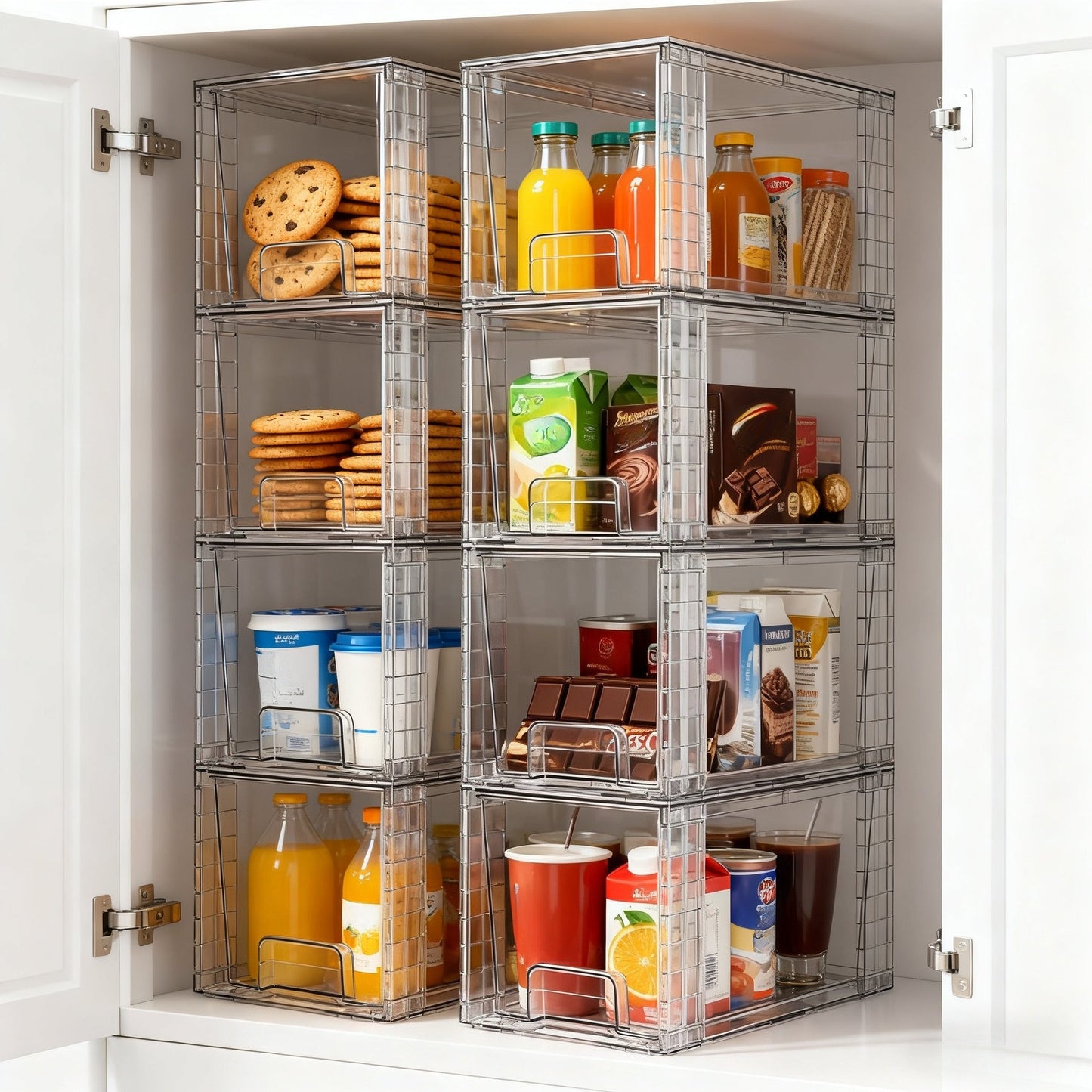 Acrylic Bin Food Storage Organizer with Stackable Lids, 12-Inch Size and Two- to Eight-Pack Options