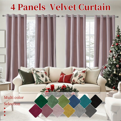 Four-Panel Velvet Blackout Curtain Set with 12 Colors, 10 Sizes and 1.6-Inch Grommet Openings