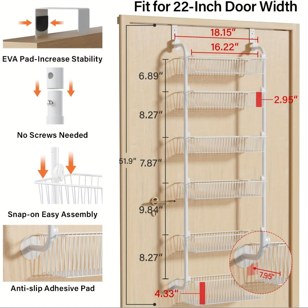 Over-the-Door Organizer Rack in 6- or 8-Tier Options with White or Black Frame Size Choices