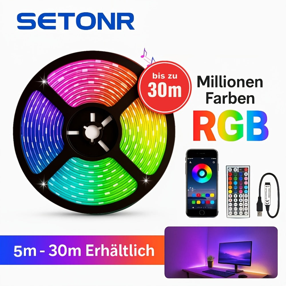 LED Strip Light SETONR RGB 100ft/30m with USB Power, App and 44-Key Remote, Music Sync and Timer Controls
