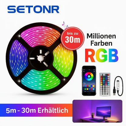 LED Strip Light SETONR RGB 100ft/30m with USB Power, App and 44-Key Remote, Music Sync and Timer Controls