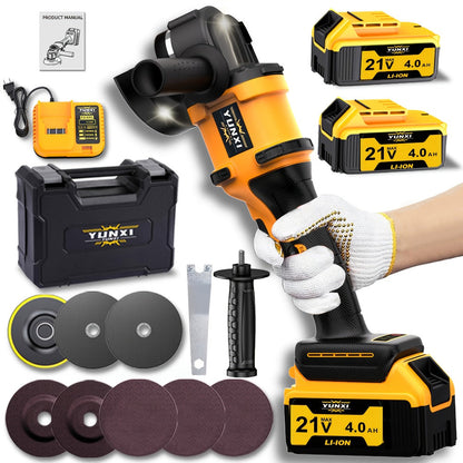 Power Tools YUNXI Cordless Angle Grinder with Rechargeable Battery, Polishing Accessories and Case Options