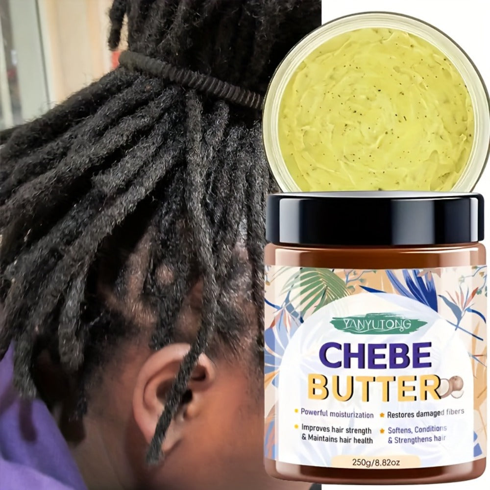 250g Chebe Butter Hair Mask in Clear Jar with African Shea, Castor and Batana Oils Named on Label