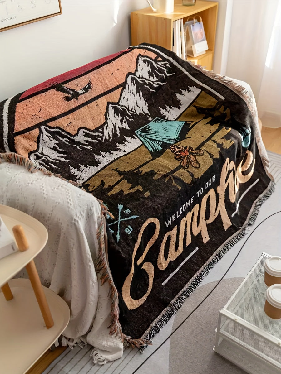 Campfire Graphic Outdoor Blanket in Five Protected Sizes from 35.43-Inch Square to 90.55 x 70.87 Inches