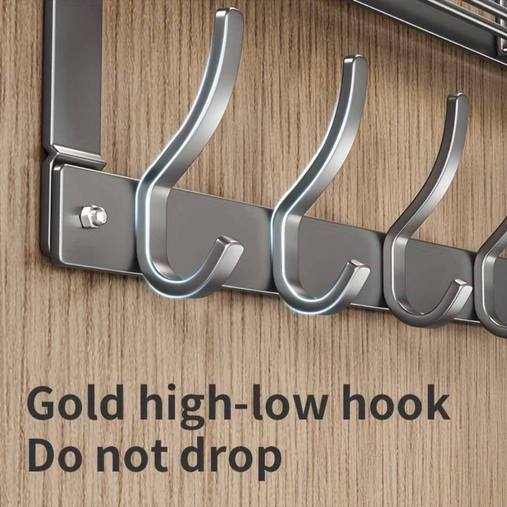 Over-the-Door Storage Rack with Hooks – Metal Multifunctional Organizer for Bedroom Bathroom Kitchen, 4/5/6/8 Hook Options in Gray & Black