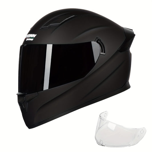 Dual Visor Full Face Motorcycle Helmet – DOT Style Motorbike Helmet for Men & Women, Clear & Tinted Visor Included, Sizes M / L / XL, Crown Racing