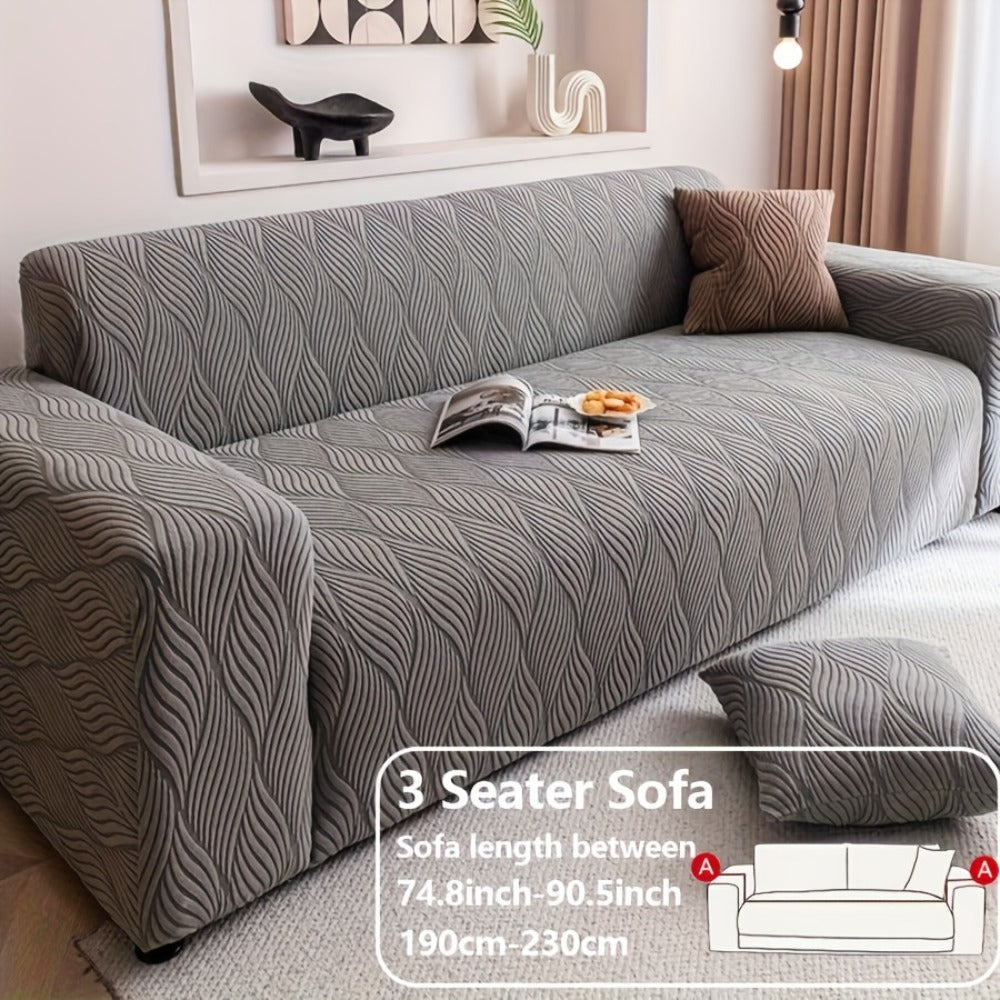 Sofa Cover Polar Fleece Modern Jacquard Elastic Slipcover with Anti-Slip Fit for 1 to 4-Seater Sofas