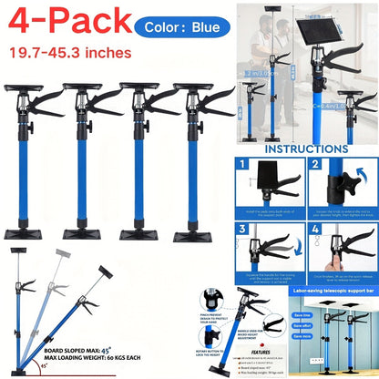 Adjustable Steel Support Rods for Drywall & Cabinet Installation, Extendable Construction Support Poles 19.7"-45.3" / 45"-114", Manual Lifting Tool Height Adjuster for Home Renovation, 2PCS & 4PCS Sets