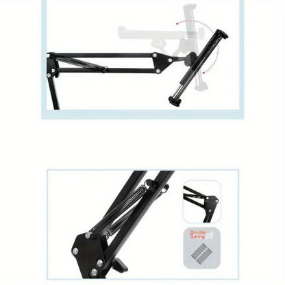 Floor-Standing Phone and Tablet Holder with Articulating Arm, Rotating Clamp and Exact 68.9-Inch Option