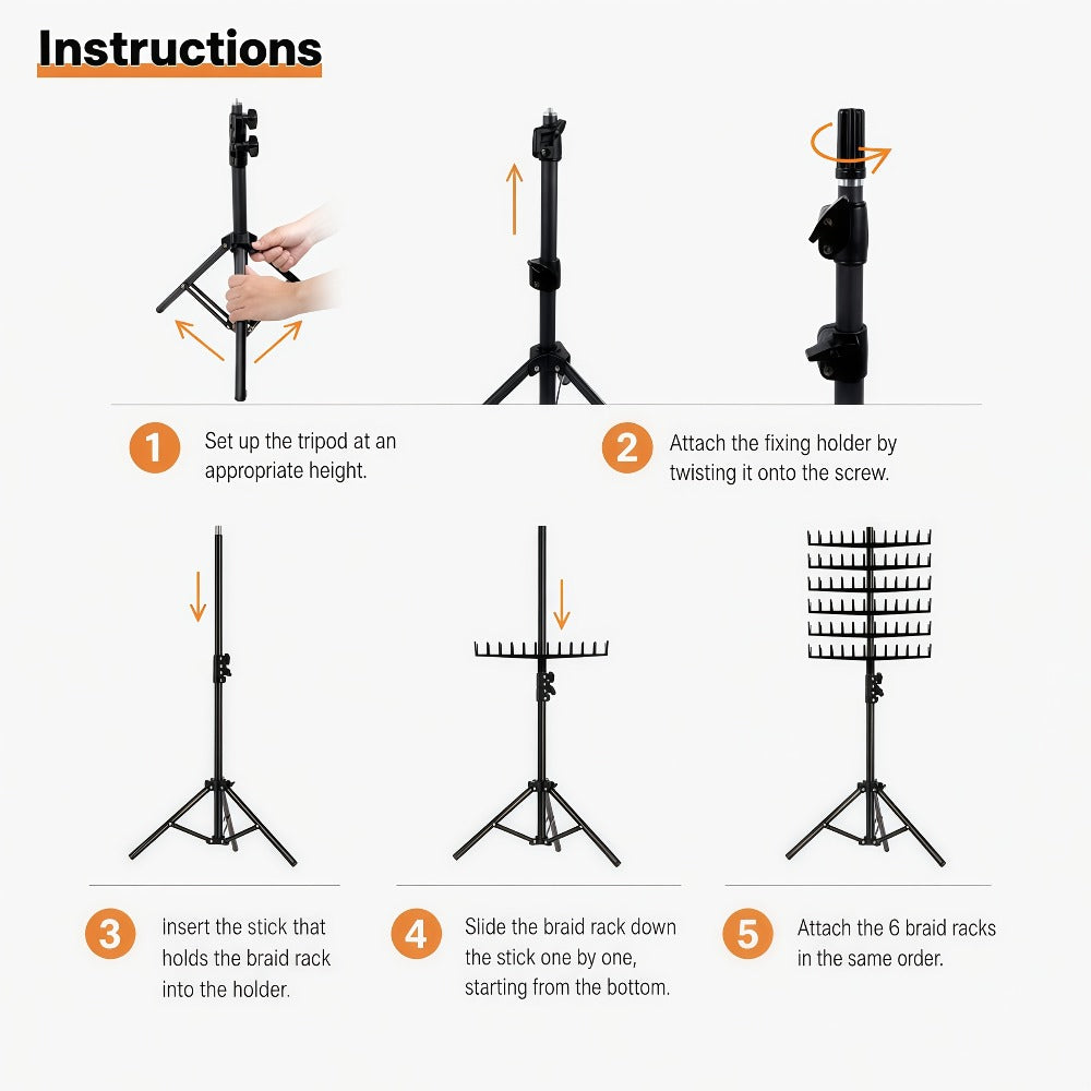 Braiding Hair Rack Hair Styling Tool with 144-Strand Layout, 30-50-Inch Height and Foldable Stand
