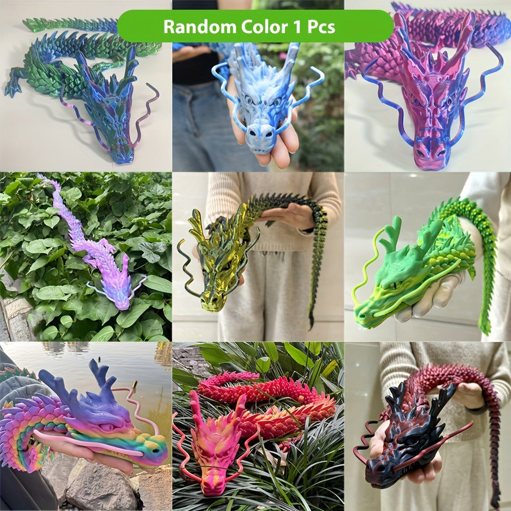 Crystal Dragon Fidget Toy 3D Printed Articulated Figure – Large Poseable Flexible Joints Fantasy Dragon, Random Color Desk Wall Decor Unique Gift for Dragon Lovers Collectors Gamers DnD Fans