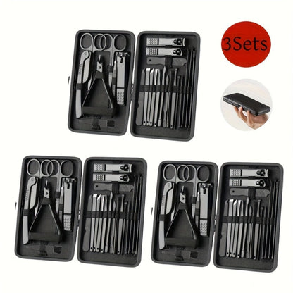 Three-Case Nail Grooming Bundle with 23-Piece Black-and-Red Tool Set in Each Zippered Case