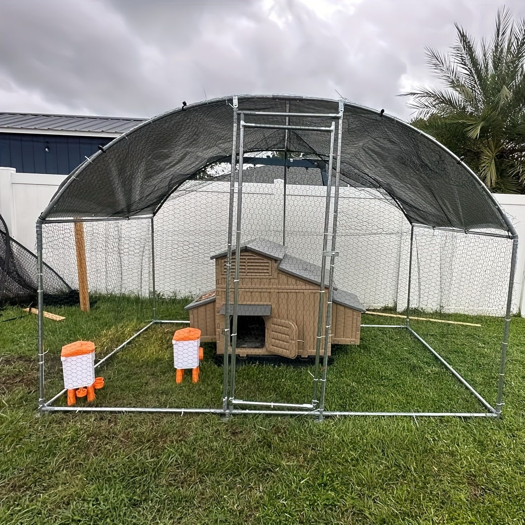 Walk-In Metal Poultry Enclosure in Six Size Options with Mesh Walls, Door and Partial Roof Cover