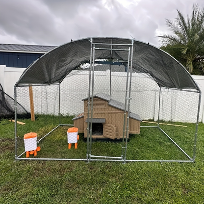 Walk-In Metal Poultry Enclosure in Six Size Options with Mesh Walls, Door and Partial Roof Cover