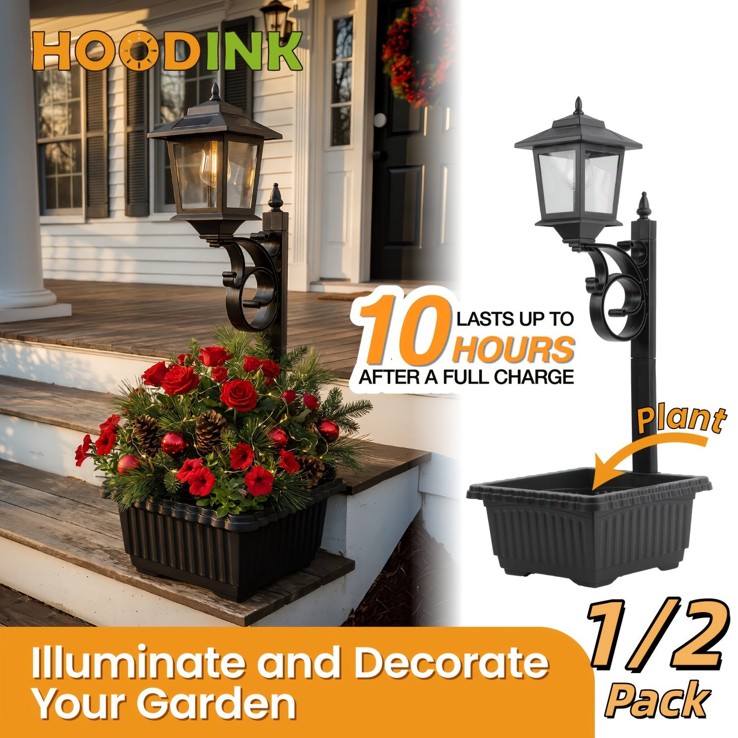 Solar Flower Pot Light Outdoor 2-in-1 Lamp Post Glass Lampshade IP44 Waterproof Wall Mount Lawn Patio Garden Decor 1/2 Pack