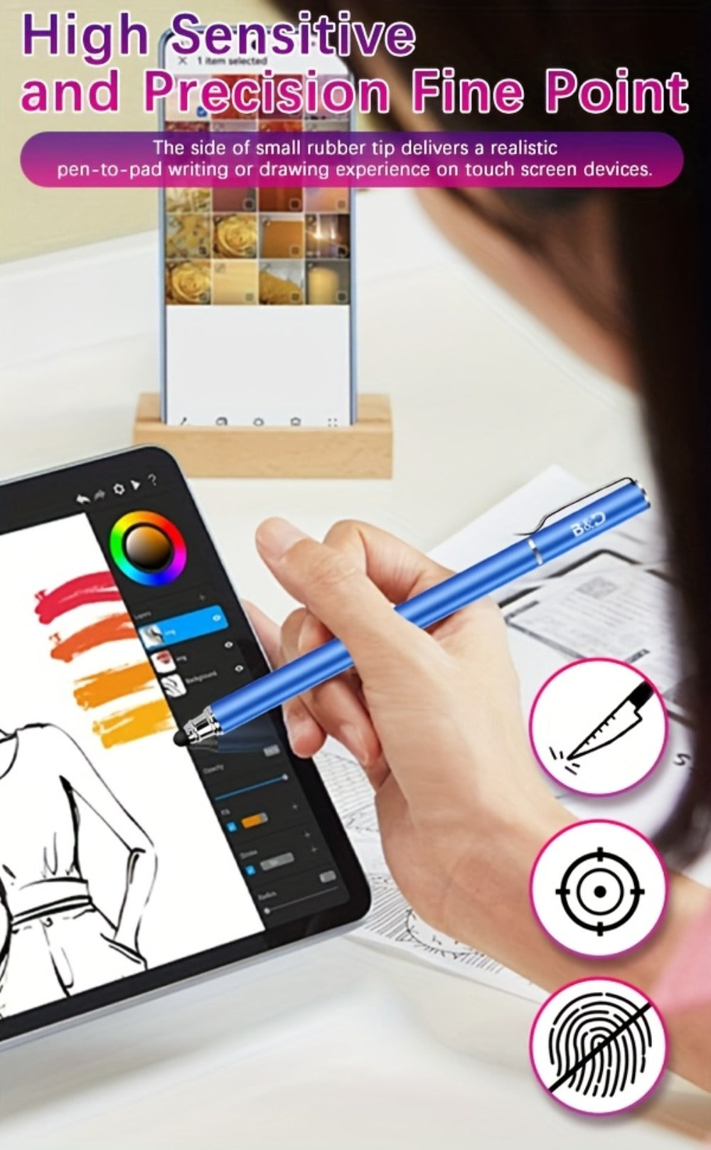 Capacitive Stylus Pen 6 Pack 2-in-1 Universal Touch Screen Stylus with 30 Replaceable Soft Rubber Tips No Battery Required Compatible with iPad iPhone Samsung Galaxy Android Tablets Phones Multicolor Set