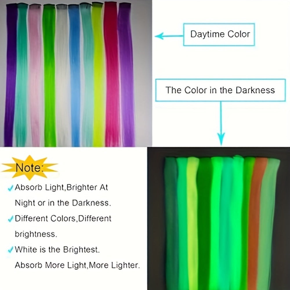 Hair Accessories Ten-Piece 16-Inch Light-Up Rainbow Clip-In Extensions for Costume Styling