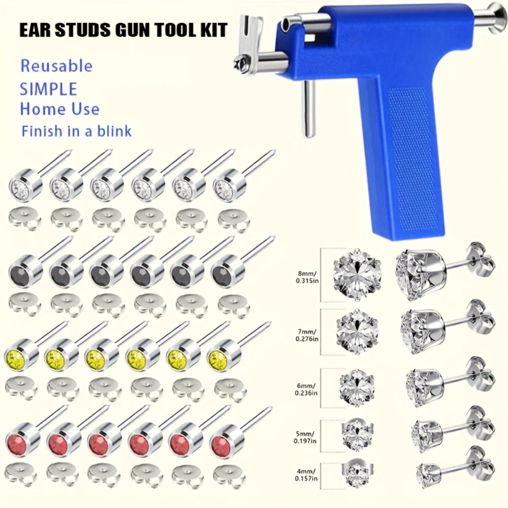 Ear Piercing Kit with 34 Stainless Steel Ear Studs Professional Piercing Gun Safe One-Click DIY Earlobe Piercing Set Hypoallergenic for Salon & Home Use Women Girls Gift Blue Black