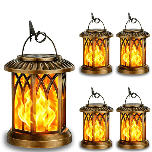 Solar Lantern Outdoor Hanging Lights Flickering Flame IPX5 Waterproof Auto On/Off 12Hrs Garden Yard Patio Decor Classic Black Antiqued Bronze 2 or 4 Pack
