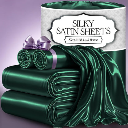 Bed Sheet Set 4-Piece Microfiber Satin Weave with 40–44 cm Pocket, Four Sizes and Seven Colors